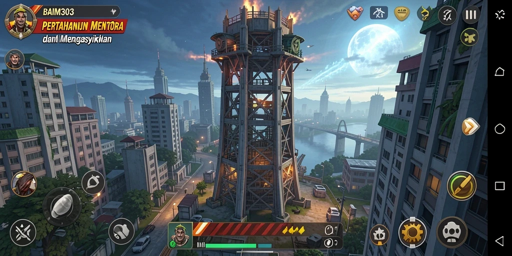 Tampilan menarik dari gameplay menara pertahanan di BAIM303.