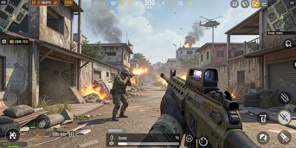 Screenshot gameplay H89 menampilkan aksi tembak-menembak yang intens.