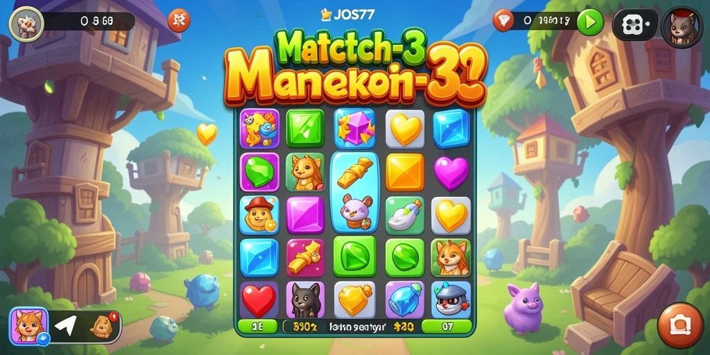 Tampilan gameplay Match-3 yang menarik dan penuh tantangan.