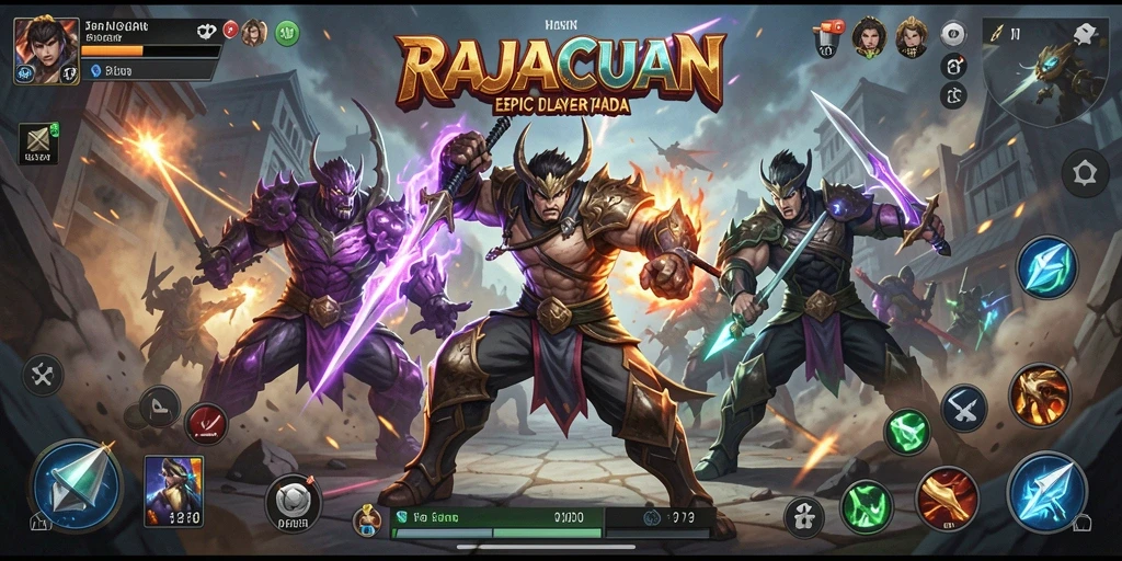 Tampilan seru dari gameplay pertarungan RAJACUAN yang mendebarkan.