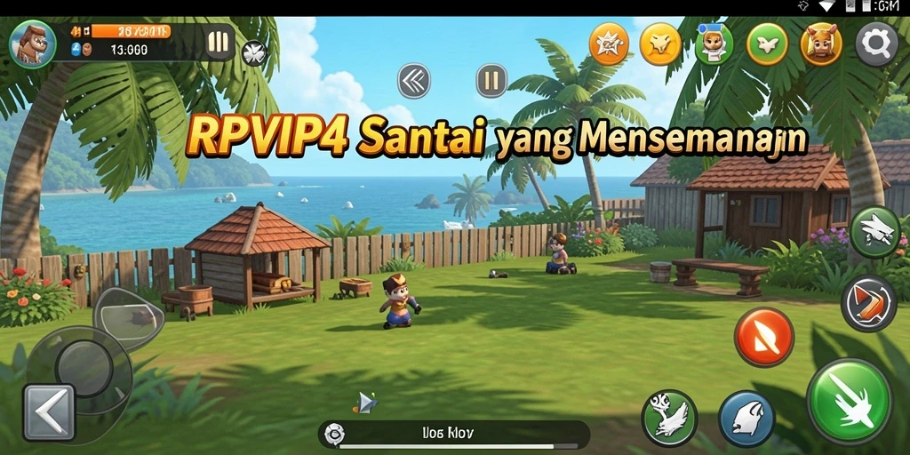 Tangkapan layar RPVIP4 menampilkan gameplay santai yang ceria.