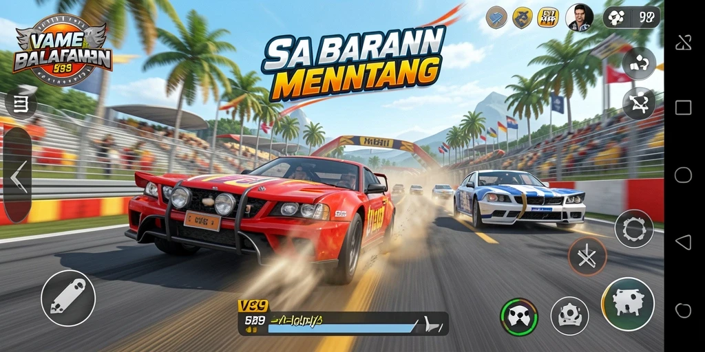 Tampilan gameplay balapan V89 yang seru dan menantang.